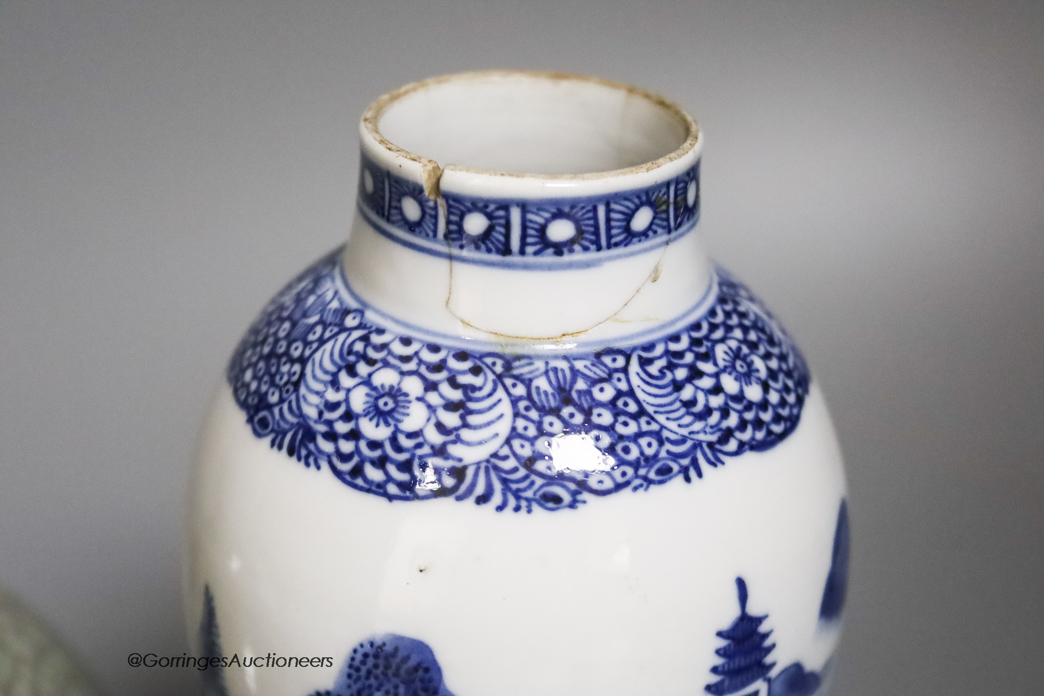 A Chinese crackleglaze bottle vase, a blue and white vase and a 'thousand flower' jar, tallest 24cm